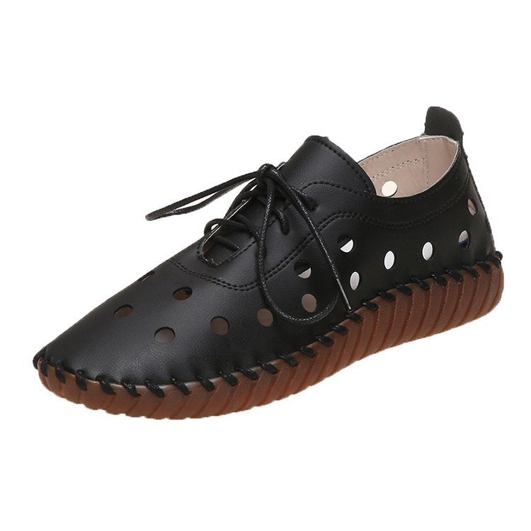 Women Flat Shoes Breathable Hollow Out Lace-up Loafers