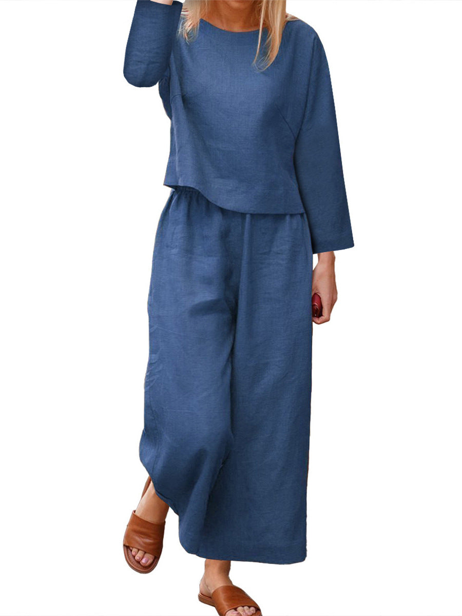 Women's Loose Fitting Shirt And Pants Two-piece Set