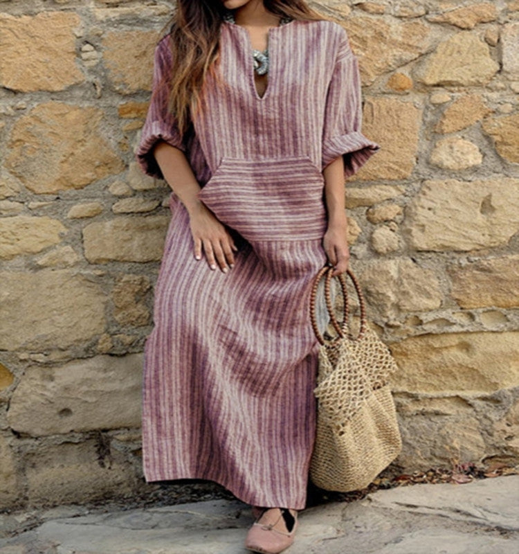 Cotton and linen loose long dress