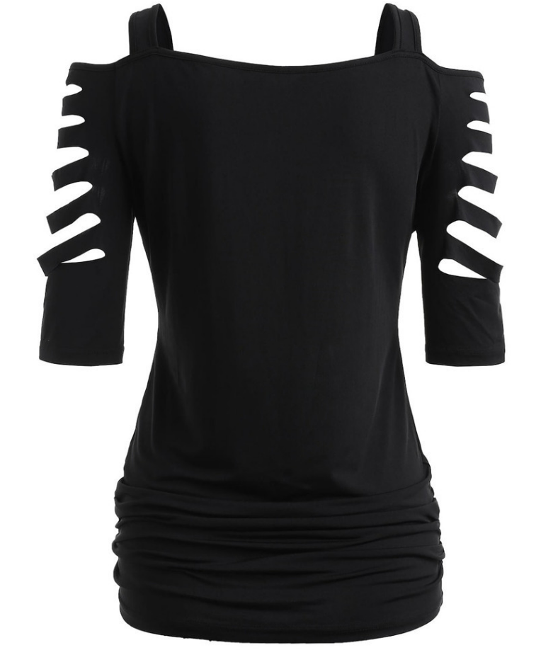 Women's Fashion Shoulder Cut-off Sleeve T-shirt Hollowed Leisure Top