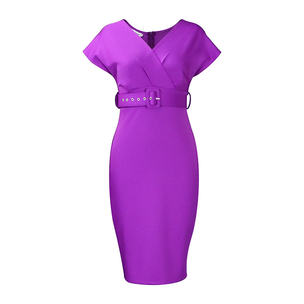 Fashion Thin V-neck Temperament Tongle Dress