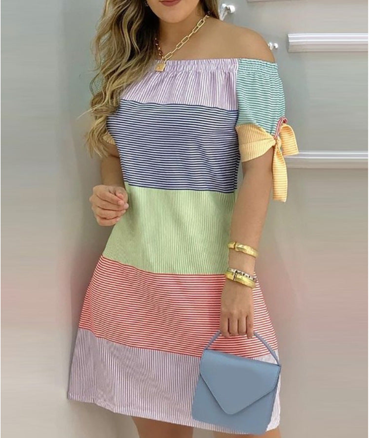 Casual Fashion Home Gradient Color Straight Shoulder Dress