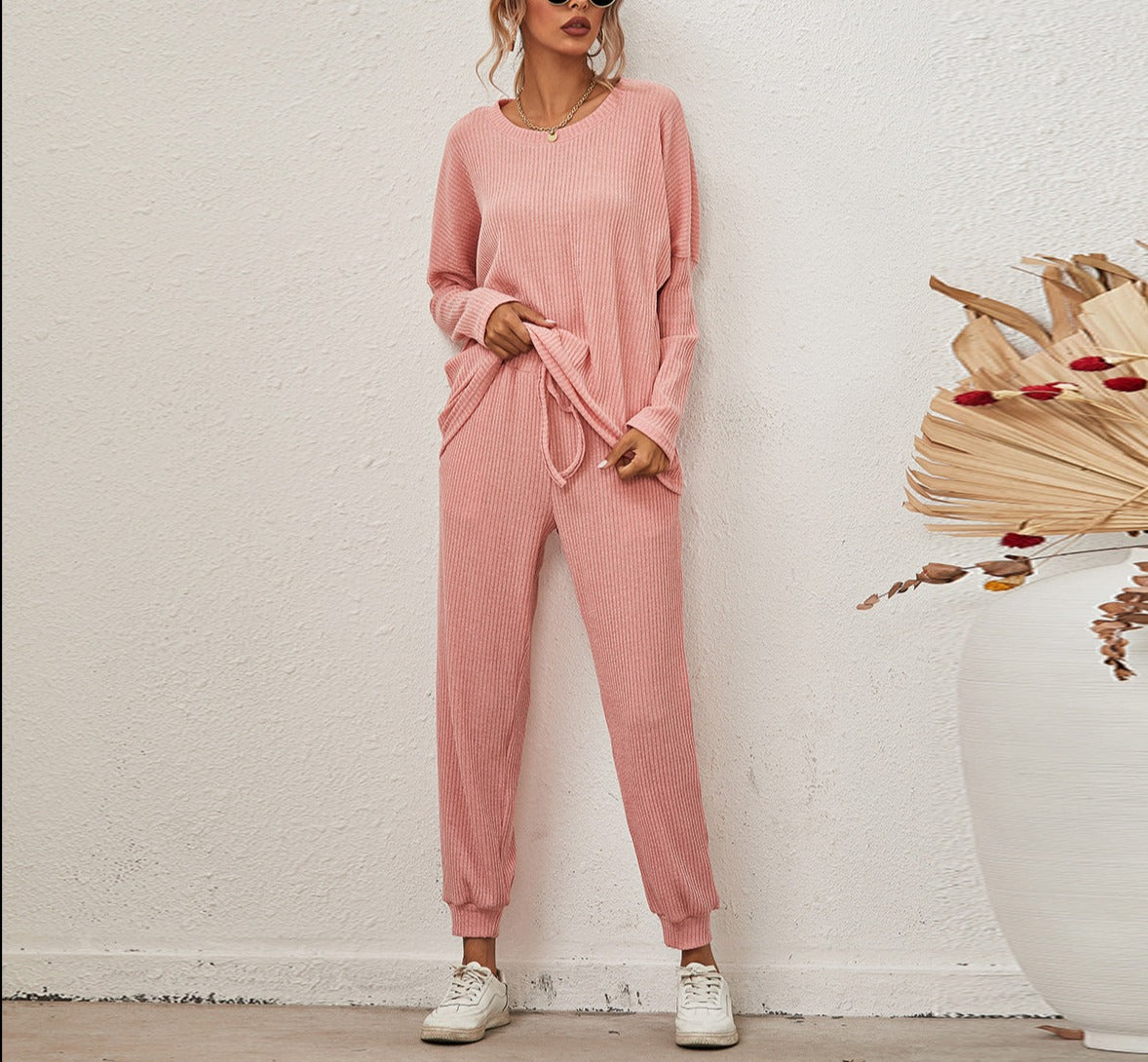 Solid Color Long Sleeve Loose Casual Suit Homewear Pajamas