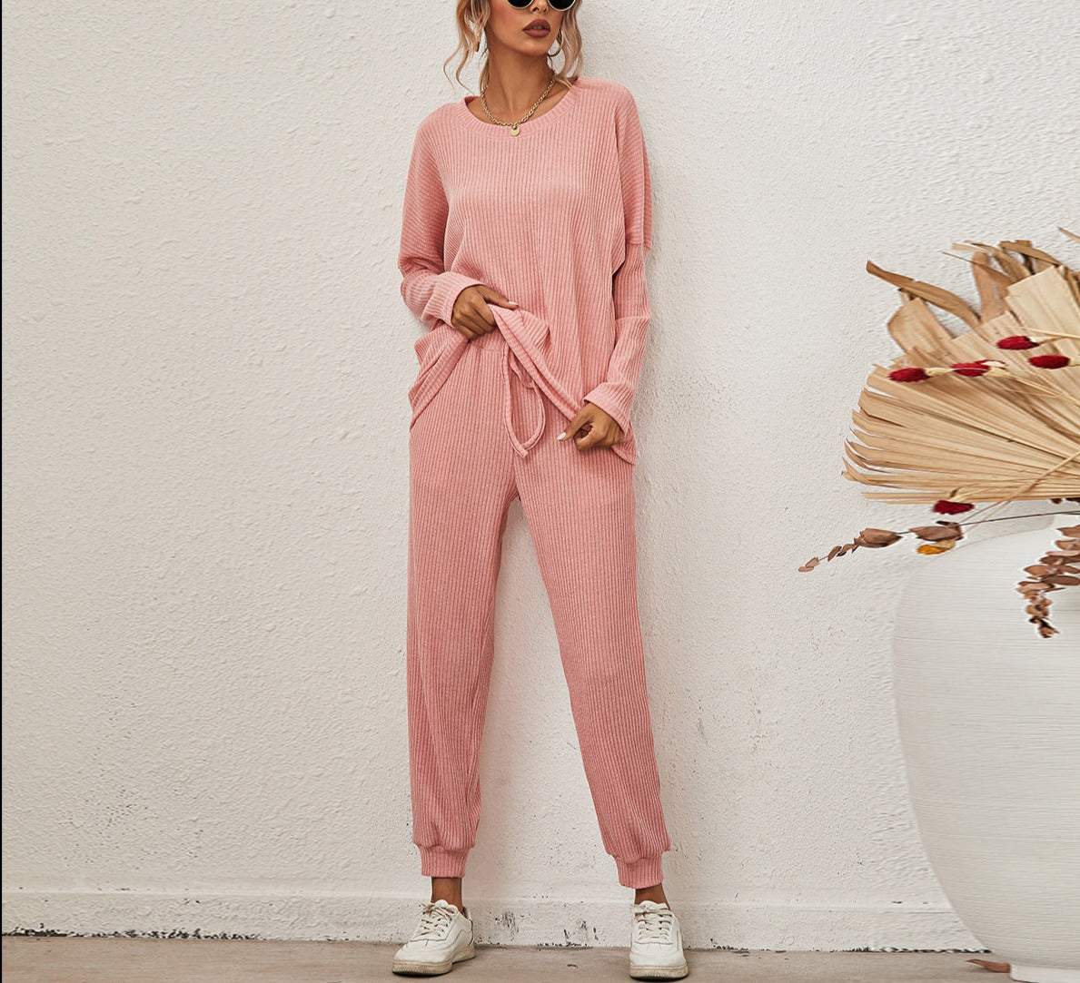 Solid Color Long Sleeve Loose Casual Suit Homewear Pajamas