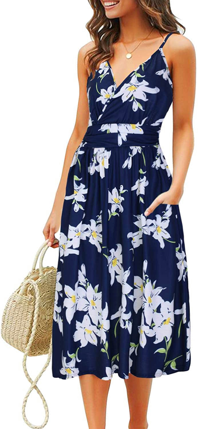 Women's Printed Sling Loose Pocket Dress