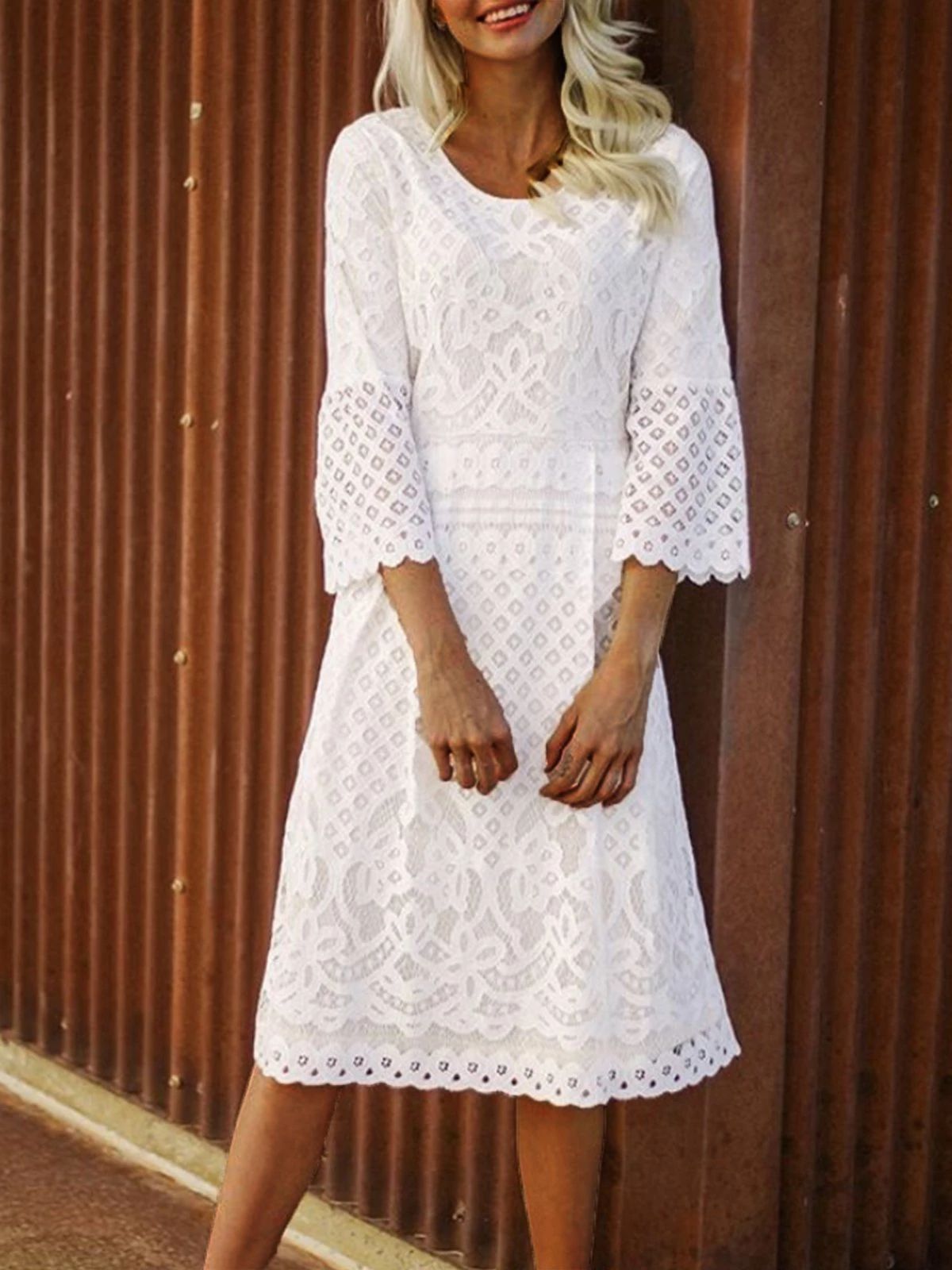 Lace hook flower cutout dress