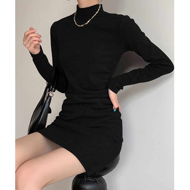 High-necked Knitted Black Bottoming Dress Girl