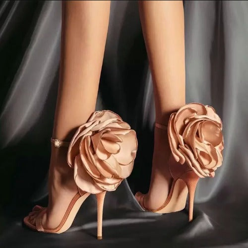 Stiletto High-heeled Large Flower Satin Women's Shoes