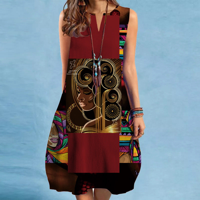 Medium Length Bohemian 3D Foreign Trade Printing Dress