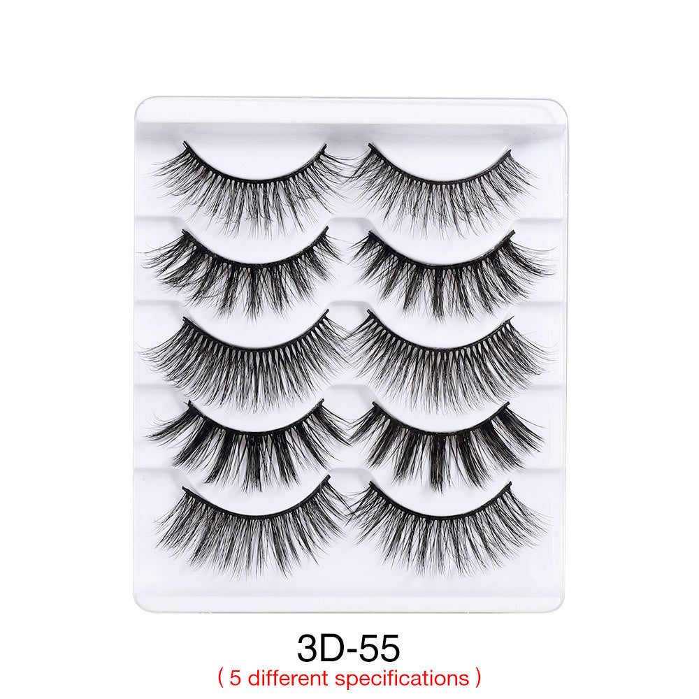 Set of 5 Pairs of Natural Curly and Dense Three-dimensional Simulation 3D False Eyelashes