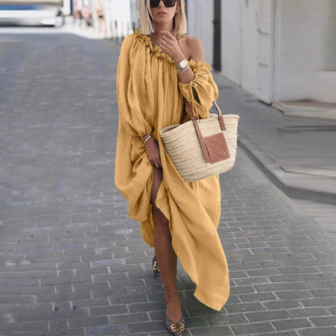 Comfy Oversized Long-Sleeve Dress in Solid Color