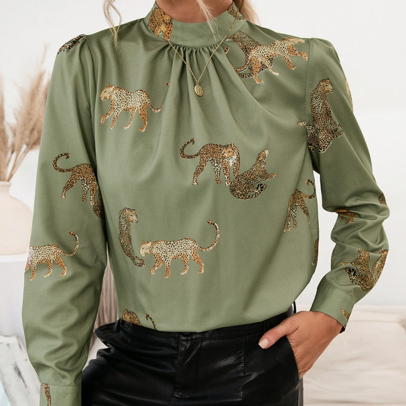 Leopard Print Shirt Long Sleeve Pullover Shirt Top