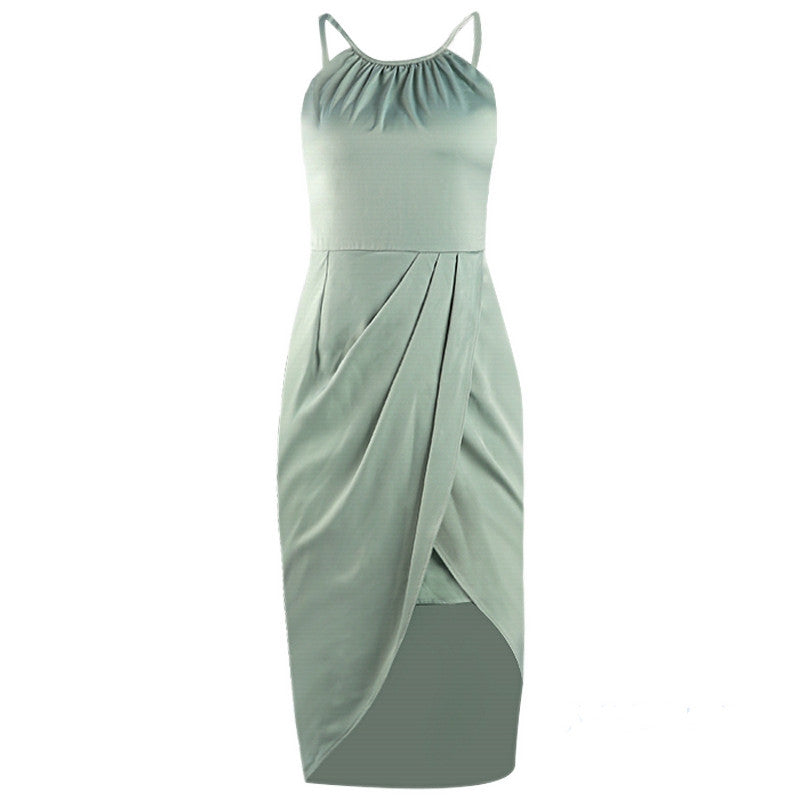 Women's Sling Dress with Slim Waist and Split Design