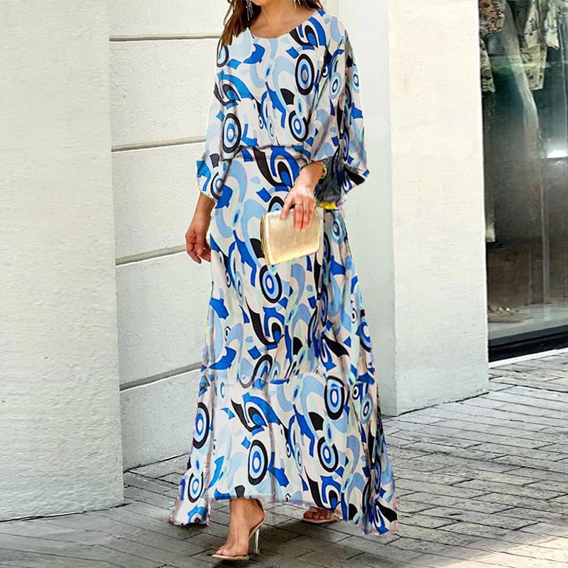 Loose-Fit Printed Top and Skirt Set with Long Sleeves for Women