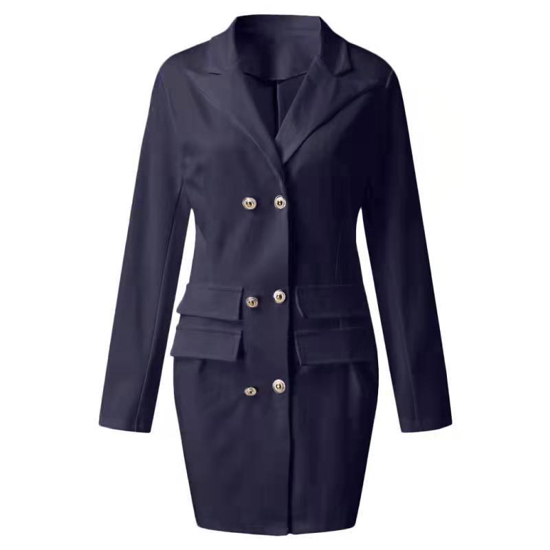 European And American Double Breasted Trench Coat Solid Color Thin Coat Dress Women