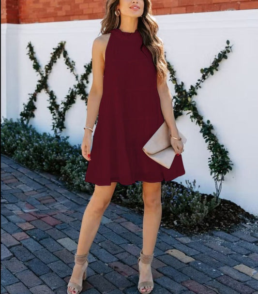 Ladies Loose Swing Solid Color Dress