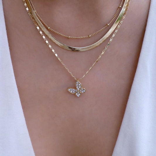 Vintage Full Drill Butterfly Pendant Clavicle Chain