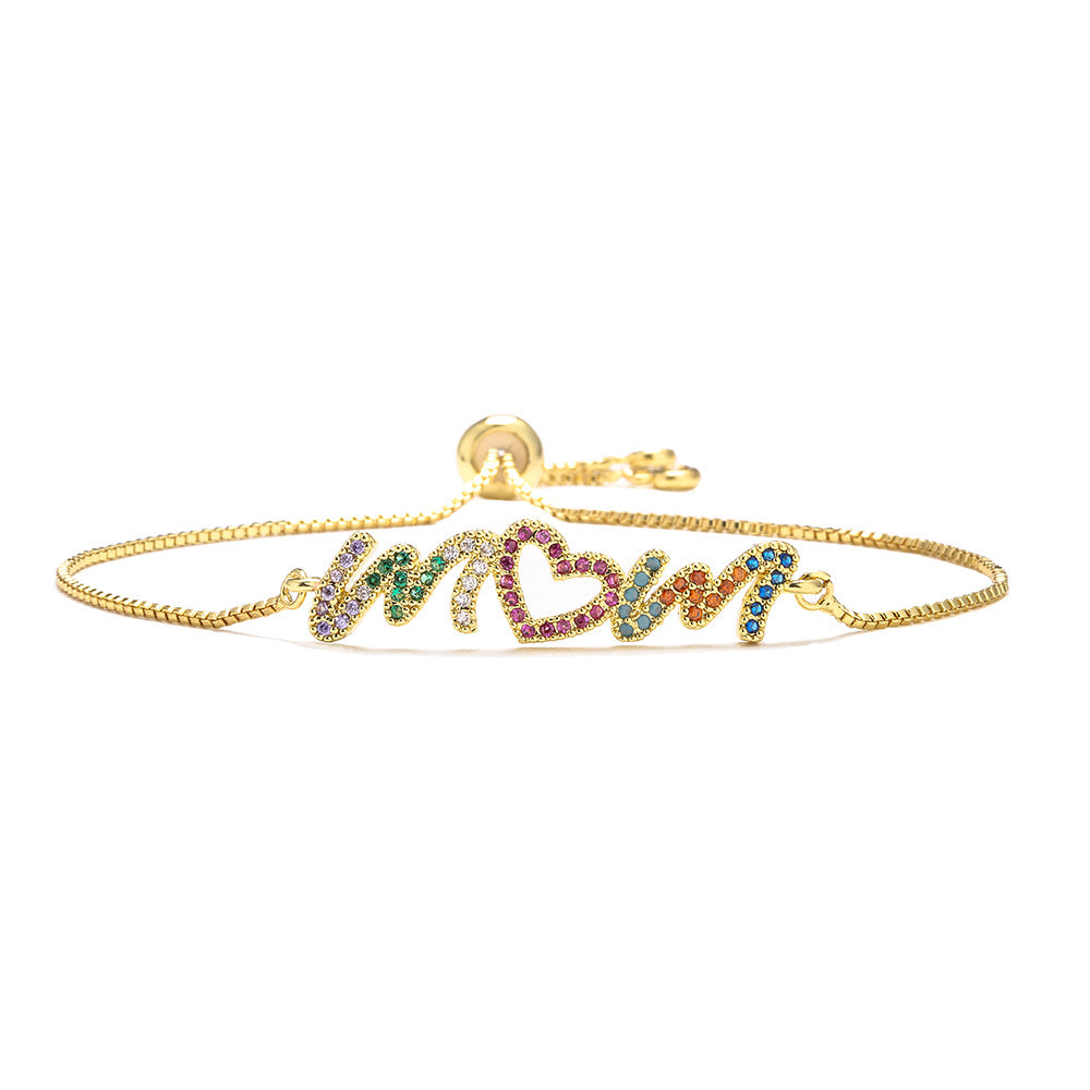 Gold Bracelet Personalized Color Zirconium MOM Jewelry Gift