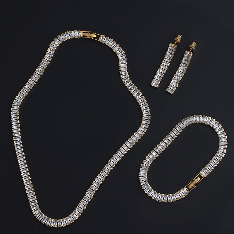 Zircon Claw Chain Full Drill Necklace Eardrop Bracelet Three-piece Set