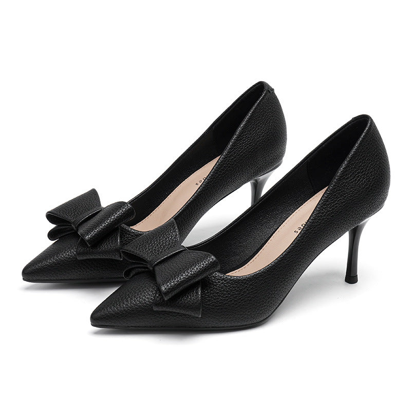 Fashion Pointy Stiletto Shoes Shallow Bow