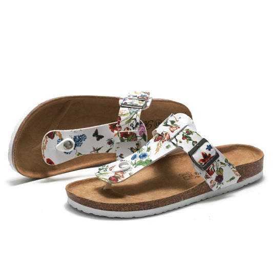 Women's Flip Flops Cork Beach Couple Leather Sandals