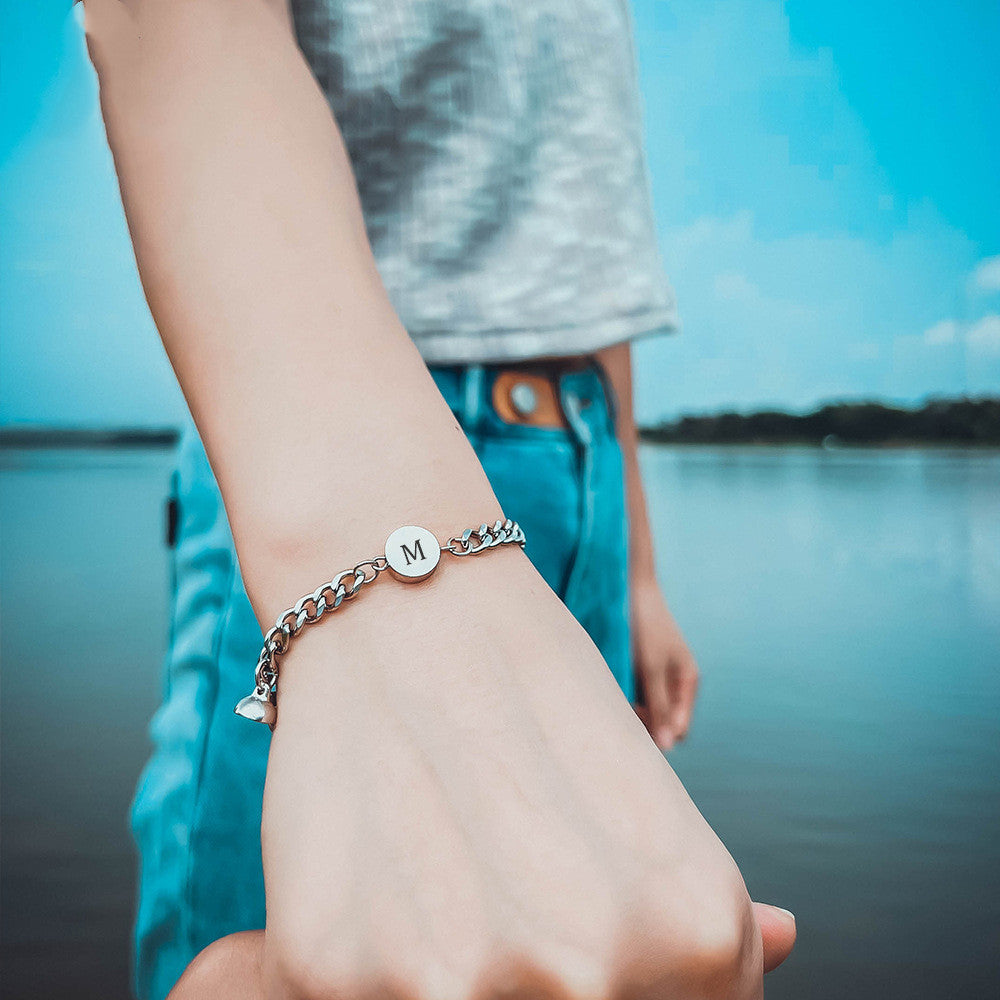 Couple Bracelet with English Letters: Titanium Steel Magnet Suction