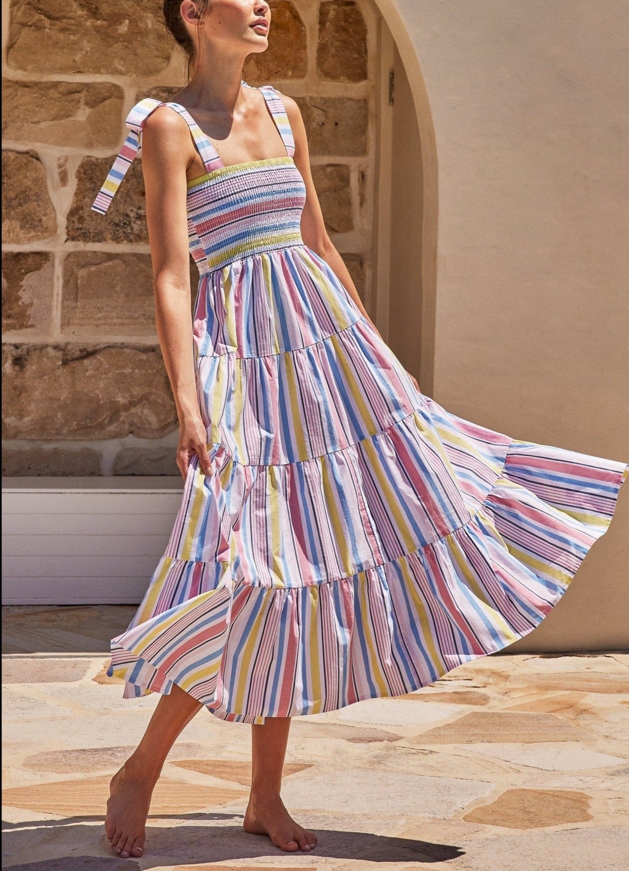 Women's Sling Tie Print Long Dress