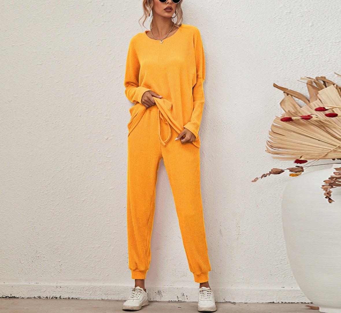 Solid Color Long Sleeve Loose Casual Suit Homewear Pajamas