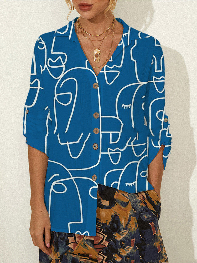 Long Sleeve Blouse for Women with Abstract Print