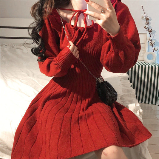 Women's Bow Tie Waist Knitting Dress