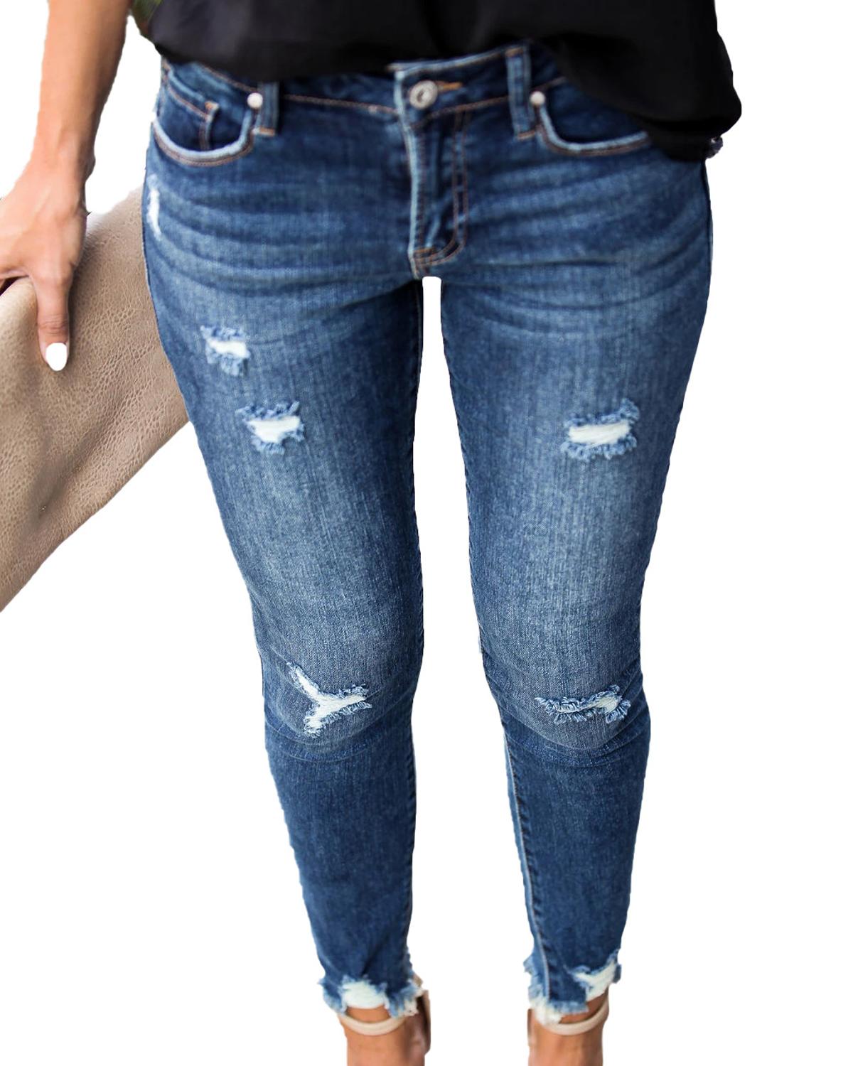 Elegant Urban Chic Women's Ripped Jeans with Pencil Fit