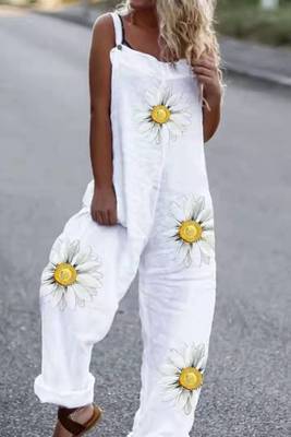 Women's Wide Leg Jumpsuit with Printed Sling and Pocket Detail