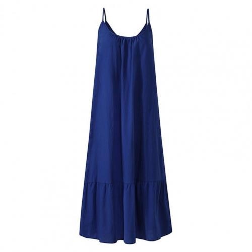 Round Neck Loose Casual Women Sling Solid Color Dress for Beach