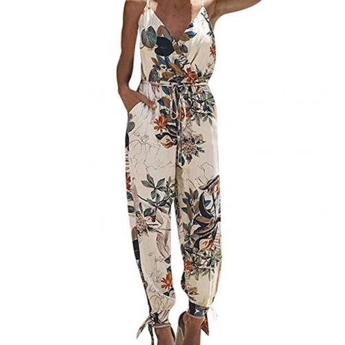 Women Summer Deep-V Floral Print Strappy Jumpsuits Romper
