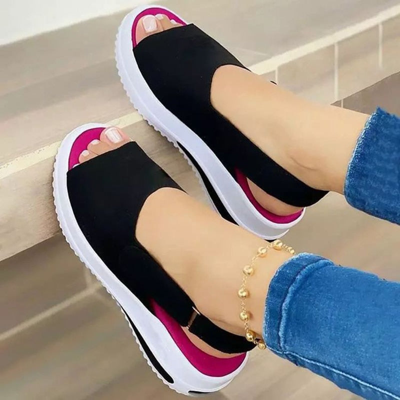 Women Platform Sandals Stretch Fabric Women's Shoes Comfort Walking Ladies Sandal Female Casual Footwear