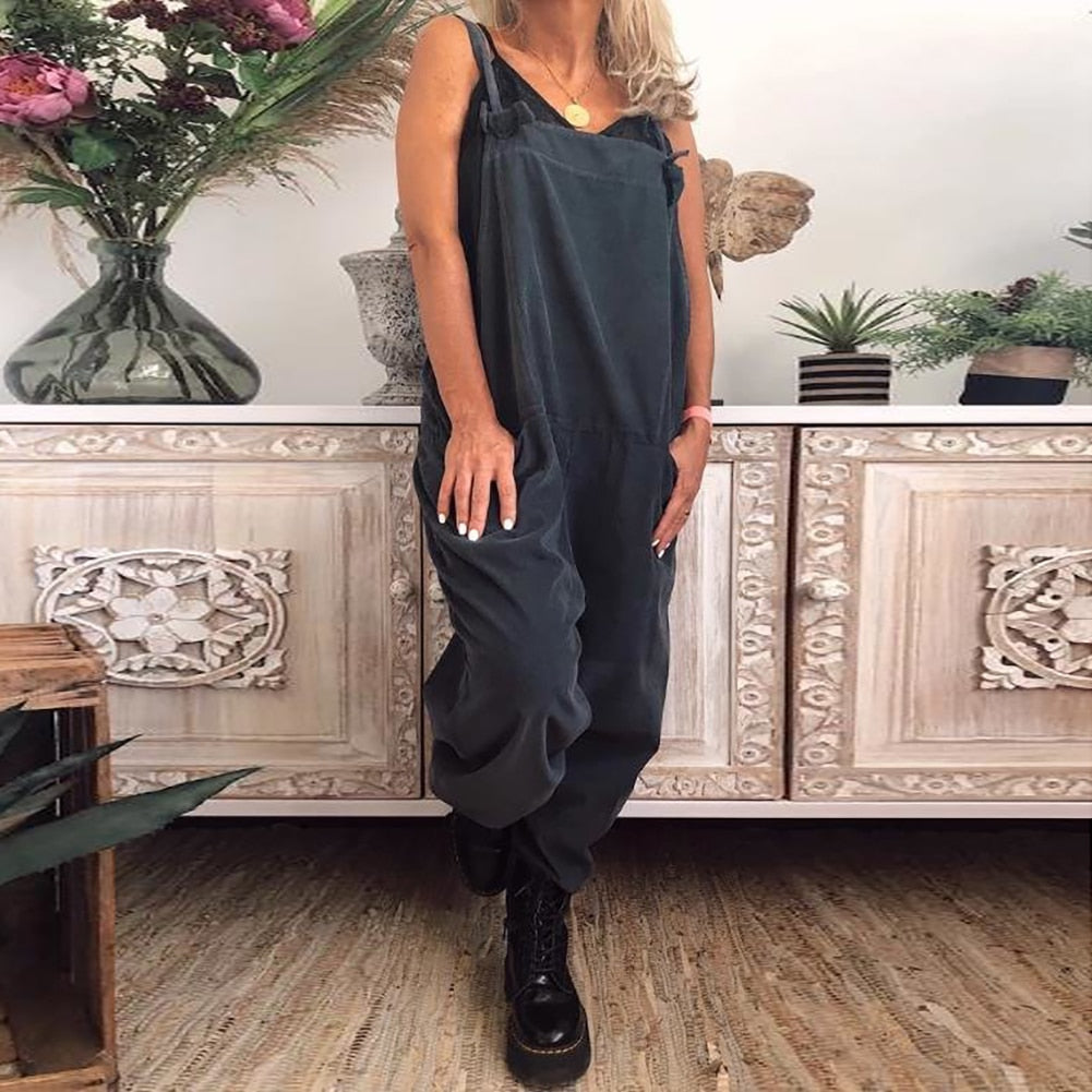 Women Casual Sleeveless Pockets Long Pants Strap Leisure Jumpsuit Overall