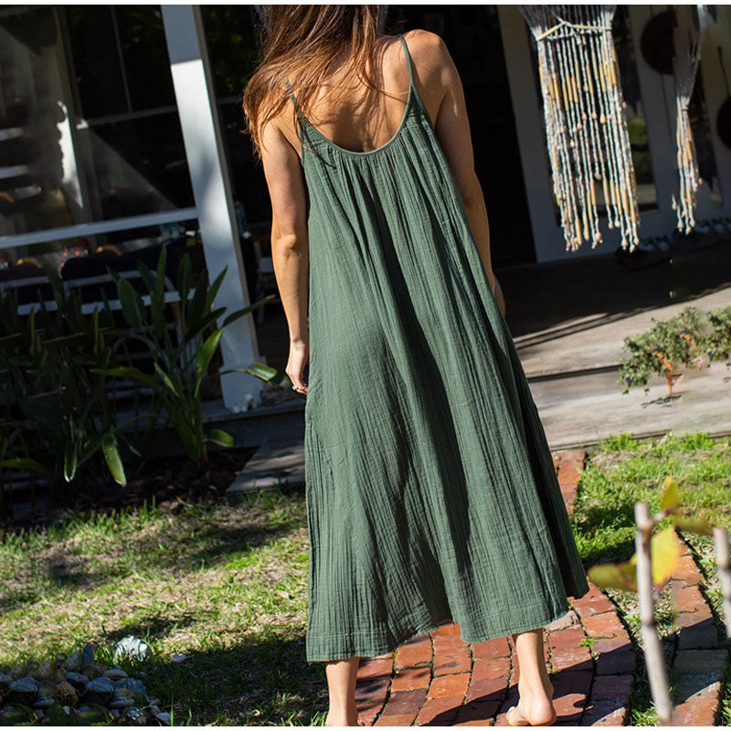 Women's Long Dress Loose Solid Sleeveless Backless Female Dress