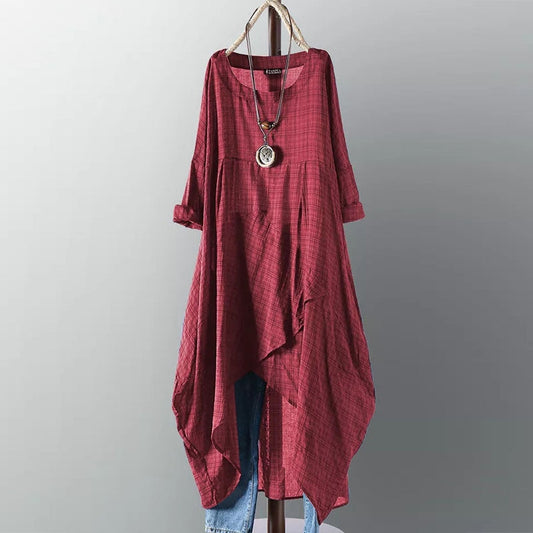 Women Vintage Asymmetrical Hem Sundress Female Robe