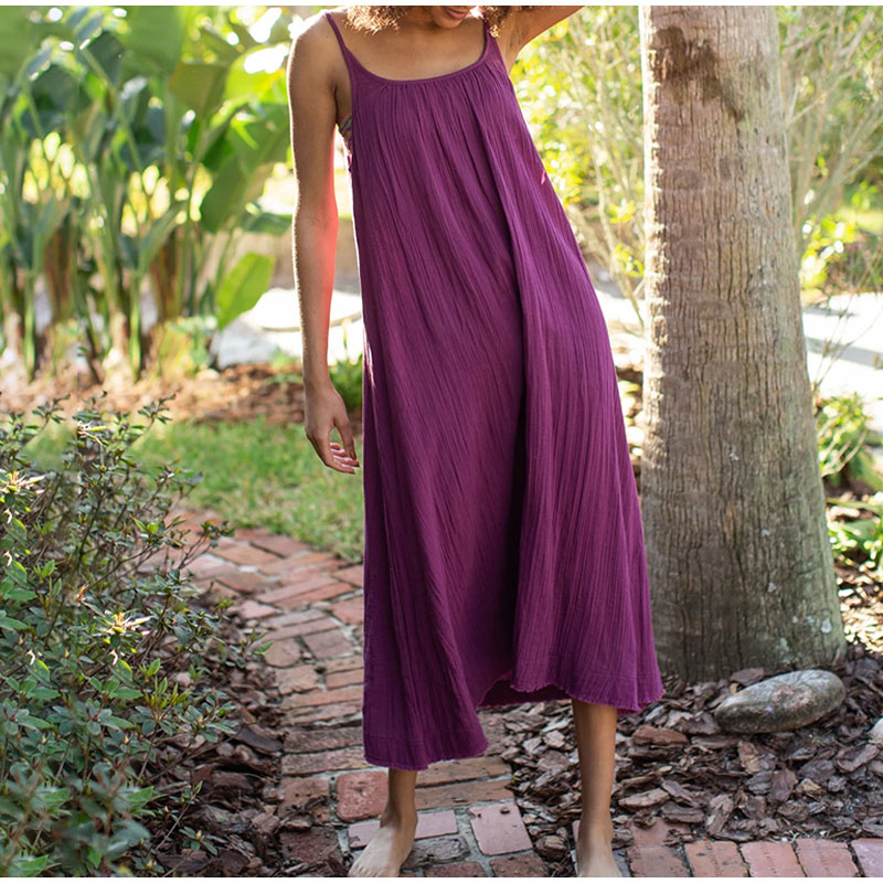 Women's Long Dress Loose Solid Sleeveless Backless Female Dress