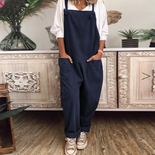 Women Casual Sleeveless Pockets Long Pants Strap Leisure Jumpsuit Overall