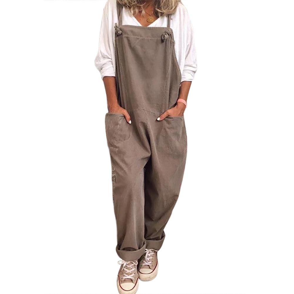 Women Casual Solid Strappy Vintage Cotton Linen Loose Party Overalls Rompers Jumpsuits