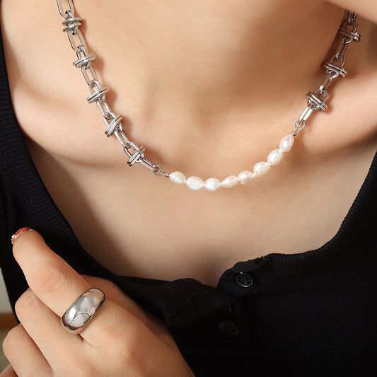 Personalized Freshwater Pearl Zircon Stitching Chain Necklace
