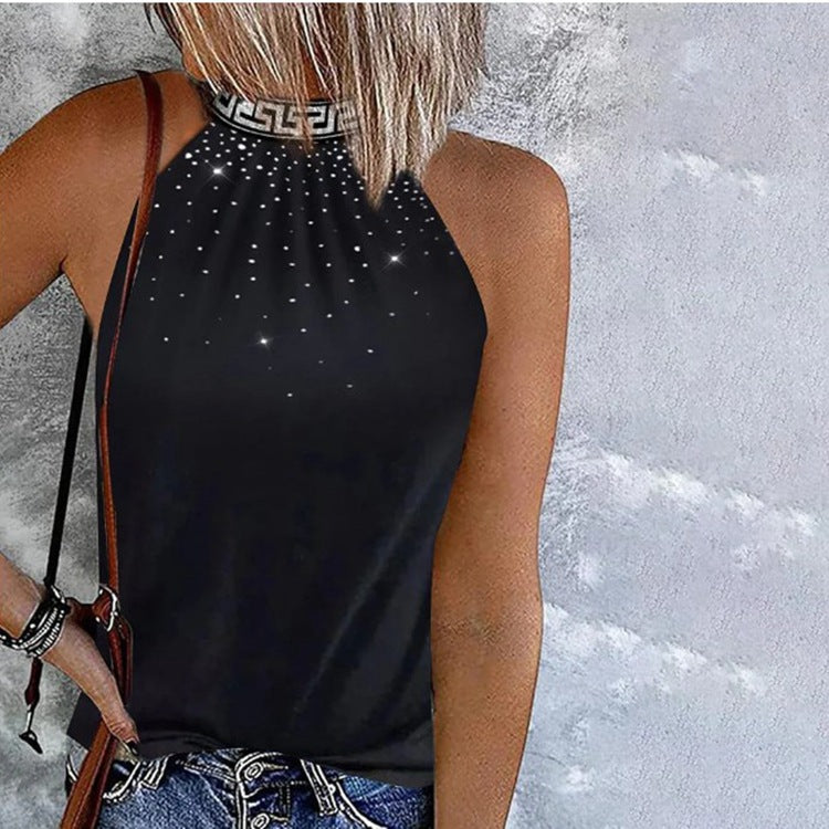 Women's Summer Rhinestone Halterneck Vest Slim Top