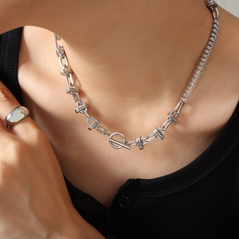Personalized Freshwater Pearl Zircon Stitching Chain Necklace
