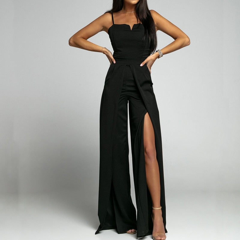 Women High Waist Overall Elegant Lady Solid Off Shoulder Party Jumpsuit