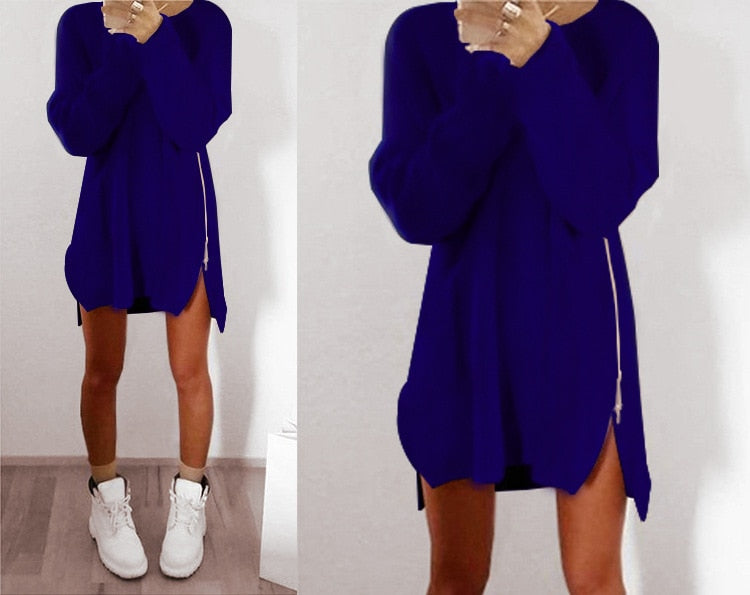 Women Long Sleeve Zippers Side Jumper Sweater Dress