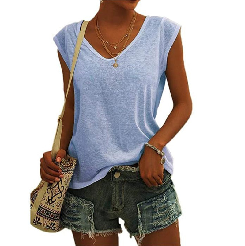 Women Sleeveless Shirts Casual Ladies Loose Tanks Vest Tops