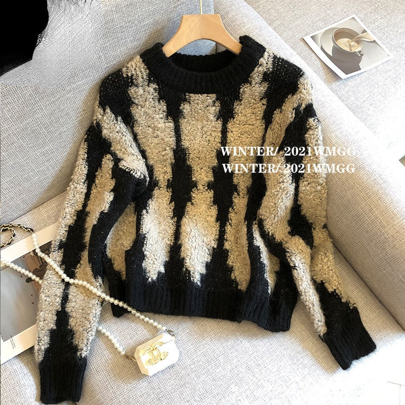 Women Knitted Sweater Fashion Long Sleeve Pullovers Loose Sweater