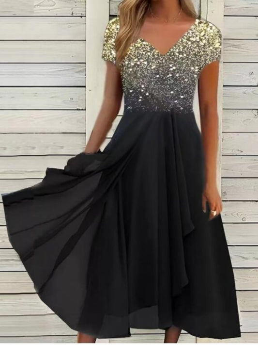 Sequined Elegant Long Dress Urban Leisure Fashion Chiffon Skirt