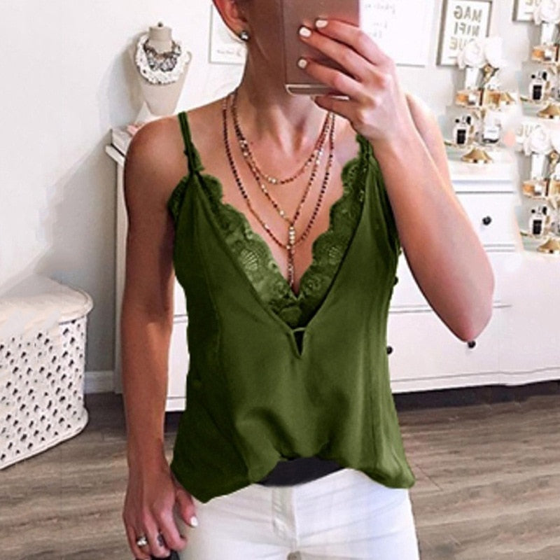 Women's Sexy Camisole V Neck Lace Tank Top Bottoming Shirt Vest